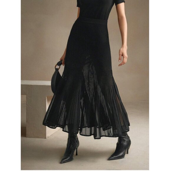 By Design Dresses & Skirts - Mesh Pleated Sweater Skirt Black